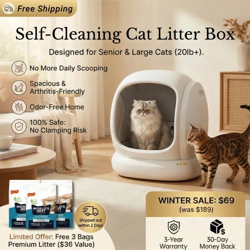 75L Extra-Large Smart Litter Box: 9-Sensor Safety, 35dB Whisper-Quiet & 3 Free Bags of Premium Litter!
