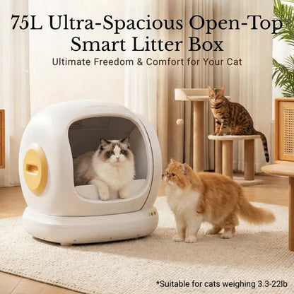75L Extra-Large Smart Litter Box: 9-Sensor Safety, 35dB Whisper-Quiet & 3 Free Bags of Premium Litter!