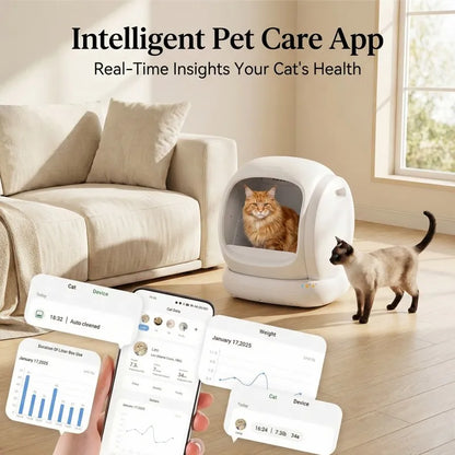 75L Extra-Large Smart Litter Box: 9-Sensor Safety, 35dB Whisper-Quiet & 3 Free Bags of Premium Litter!