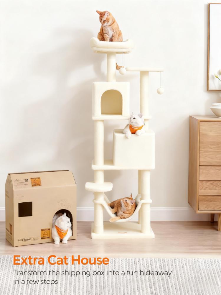 Multi-Level Cat Tree (4-Cat Capacity, Cozy Caves & Anti-Tip Design)