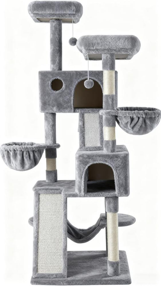 Multi-Function Large Cat Tree (Anti-Wobble, Sisal Scratching & Roomy Perches)