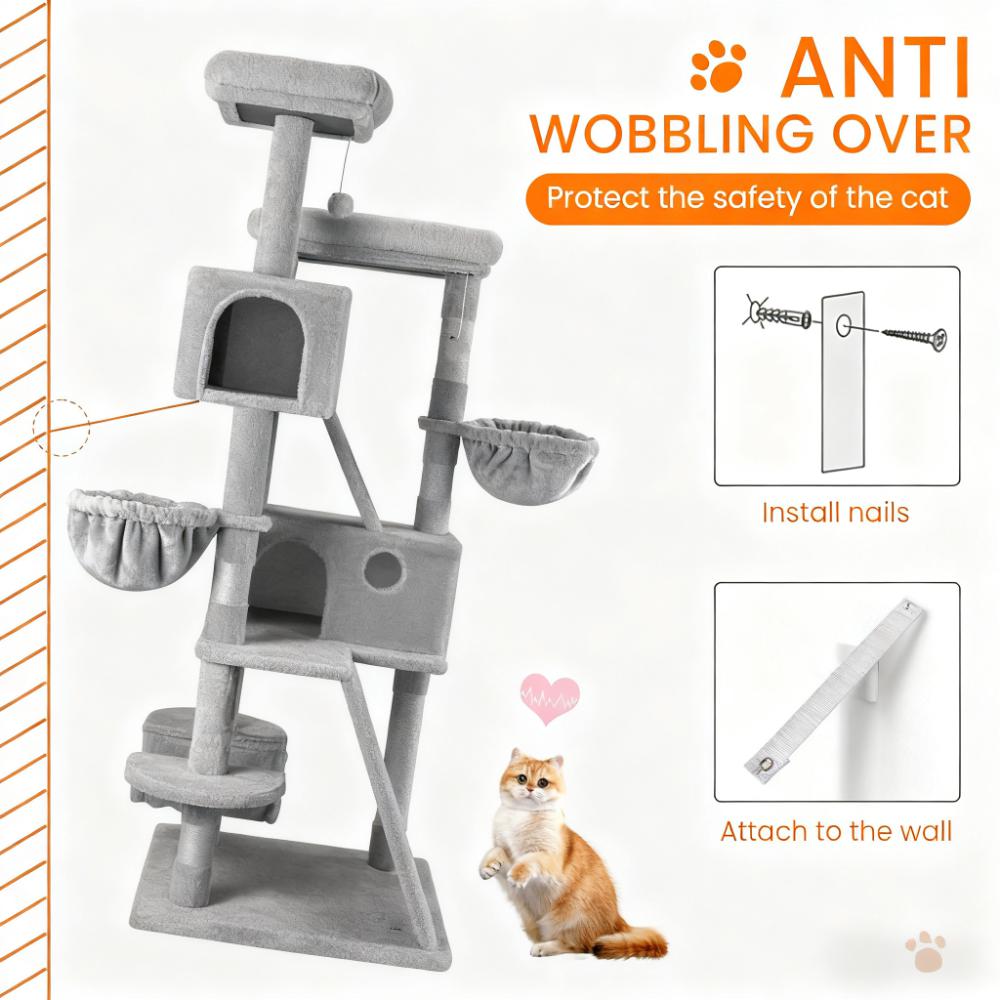 Multi-Function Large Cat Tree (Anti-Wobble, Sisal Scratching & Roomy Perches)