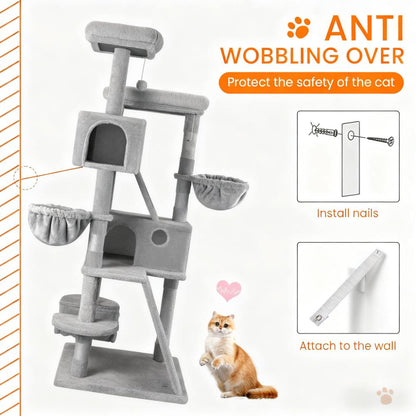 Multi-Function Large Cat Tree (Anti-Wobble, Sisal Scratching & Roomy Perches)