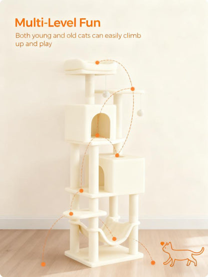 Multi-Level Cat Tree (4-Cat Capacity, Cozy Caves & Anti-Tip Design)