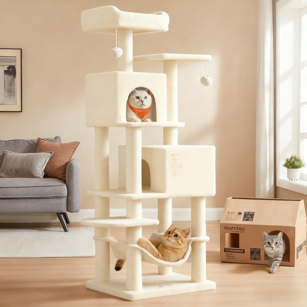 Multi-Level Cat Tree (4-Cat Capacity, Cozy Caves & Anti-Tip Design)