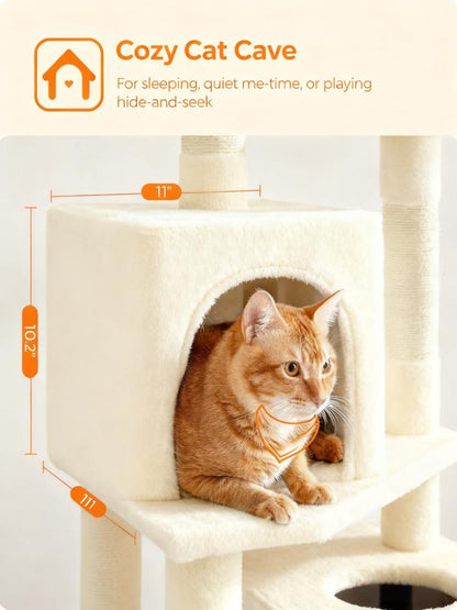 Multi-Level Cat Tree (4-Cat Capacity, Cozy Caves & Anti-Tip Design)
