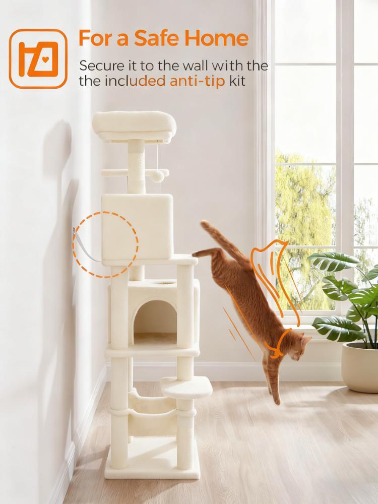 Multi-Level Cat Tree (4-Cat Capacity, Cozy Caves & Anti-Tip Design)