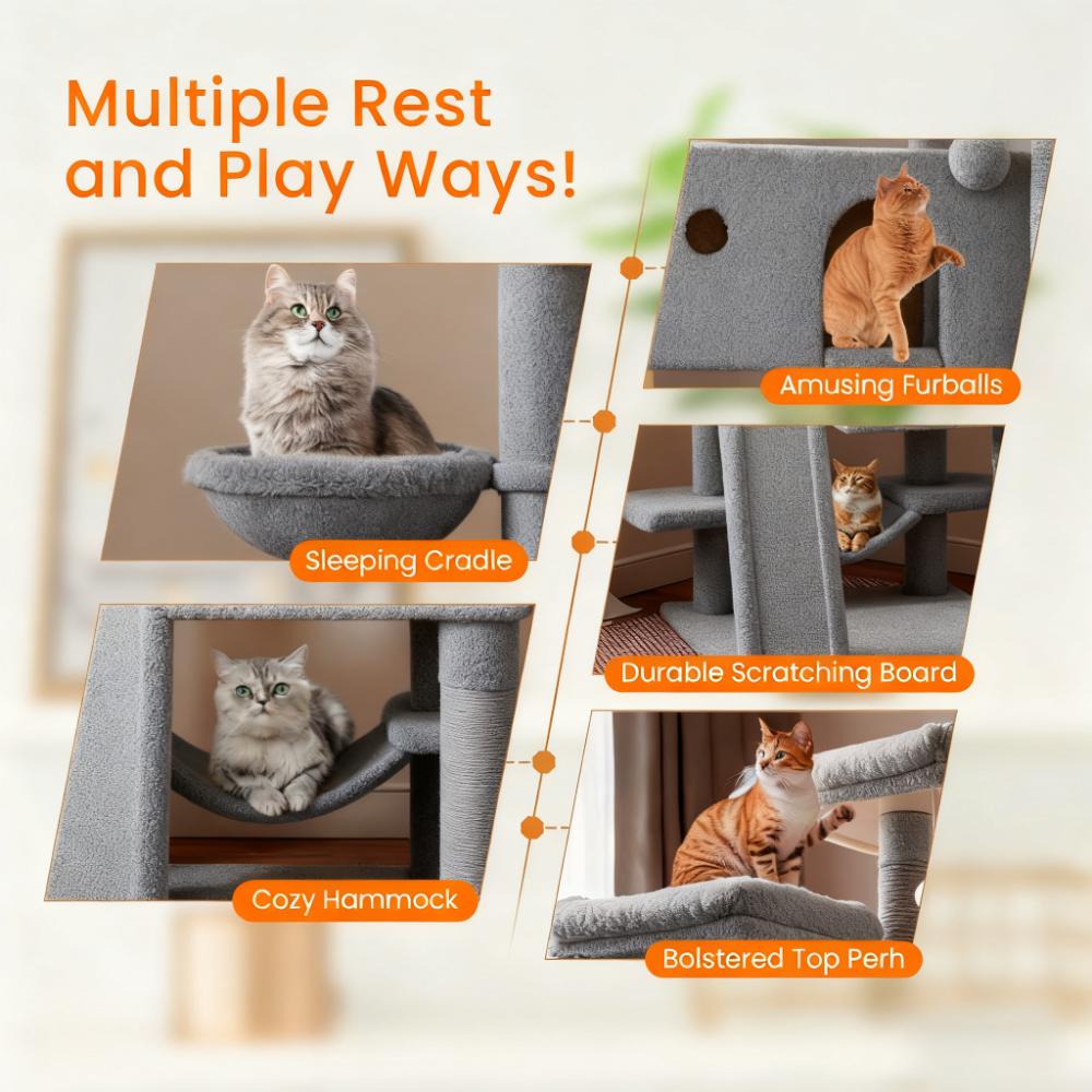 Multi-Function Large Cat Tree (Anti-Wobble, Sisal Scratching & Roomy Perches)